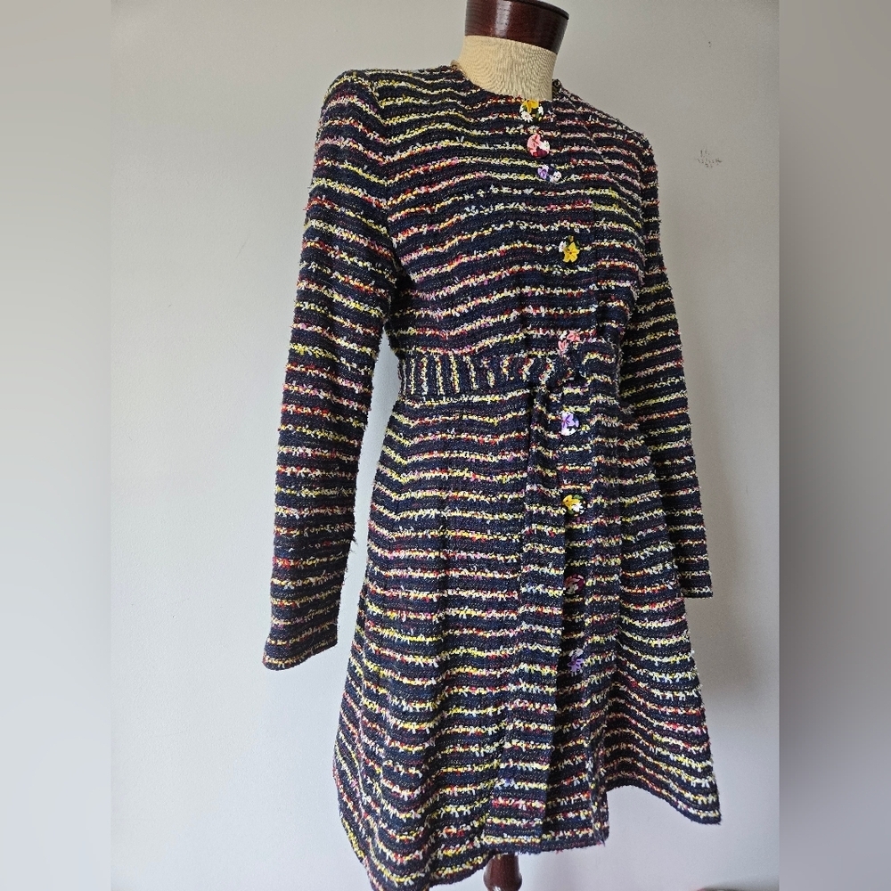 Cabi Headliner Multicolor Striped Long-Sleeve Knit Jacket With Floral Buttons. - Picture 2 of 15